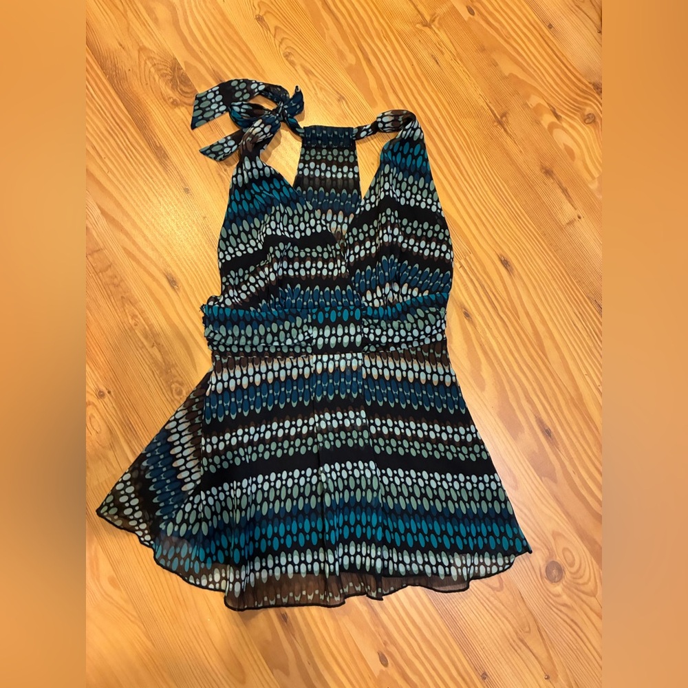 Y2K halter top Charlotte Russe Black Multicolor Dot-Print Blouse Sz S babydoll